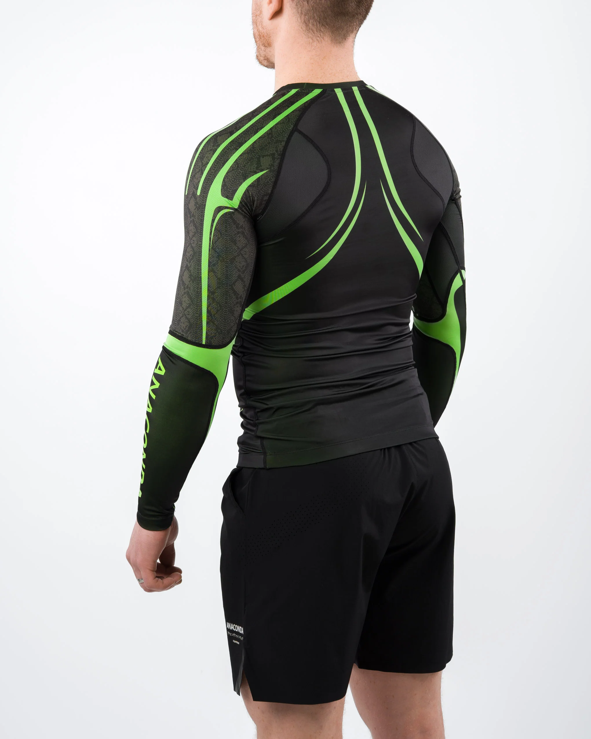 Anaconda Evolution Long Sleeve Rashguard in Black & Green for BJJ - Image 3