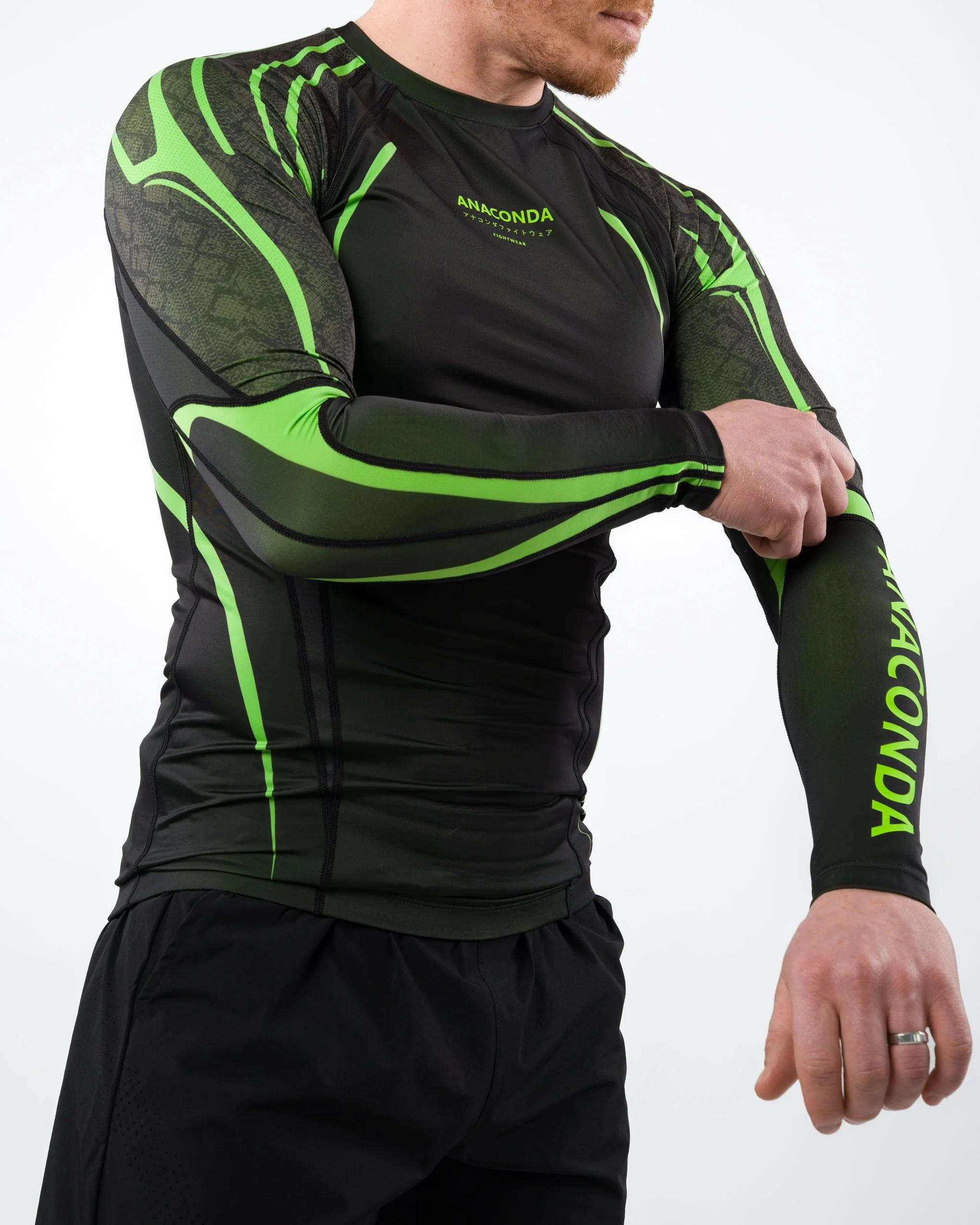 Anaconda Evolution Long Sleeve Rashguard in Black & Green for BJJ - Image 5