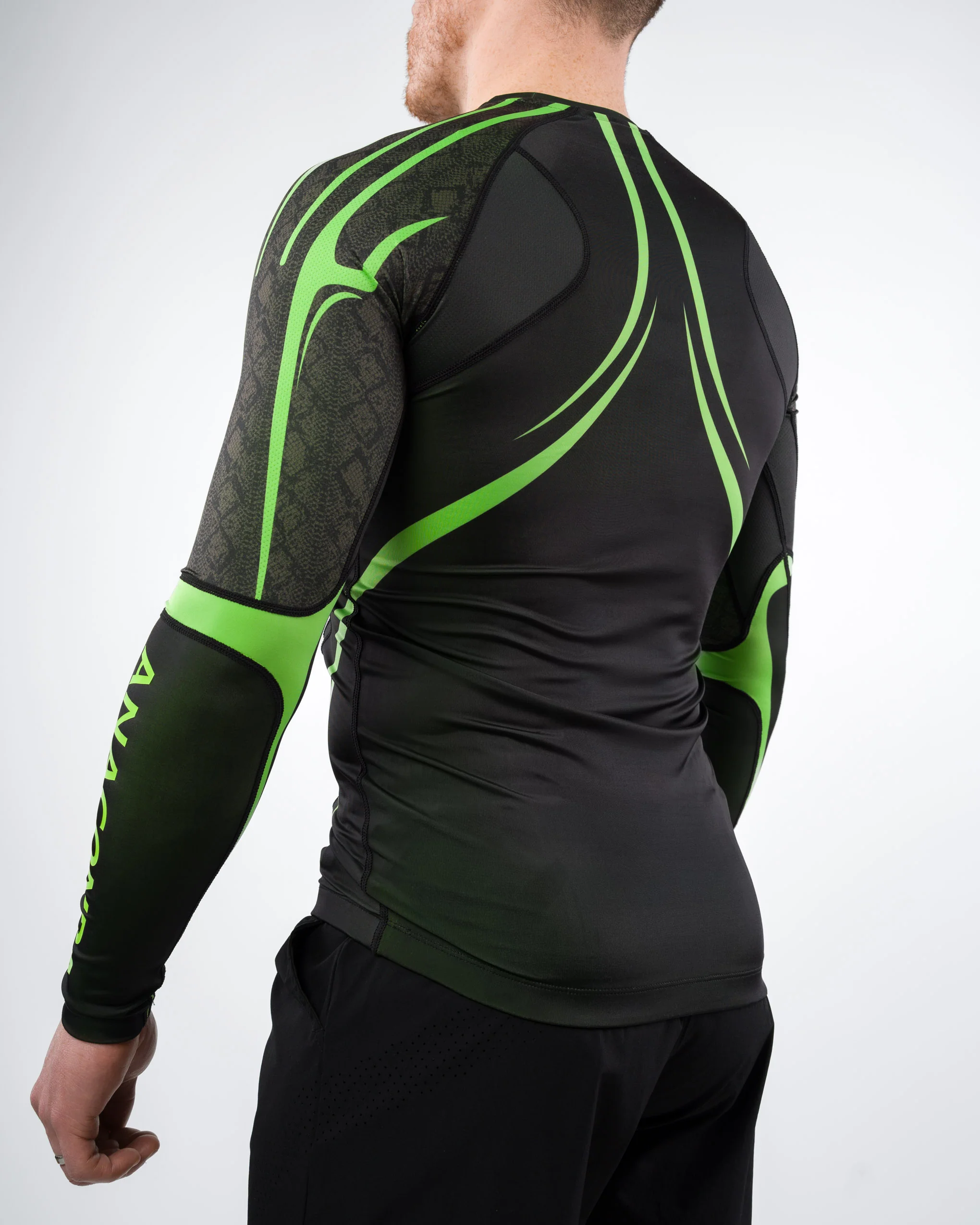 Anaconda Evolution Long Sleeve Rashguard in Black & Green for BJJ - Image 7